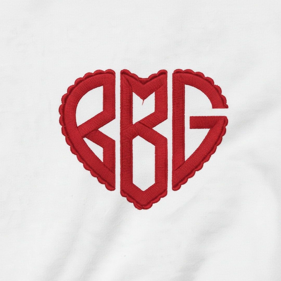 SCALLOPED HEART MONOGRAM EMBROIDERED SWEATSHIRT