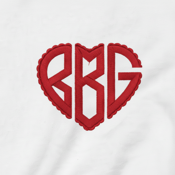 SCALLOPED HEART MONOGRAM EMBROIDERED SWEATSHIRT