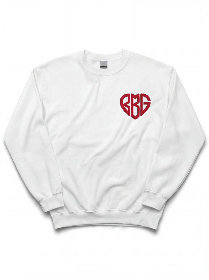 SCALLOPED HEART MONOGRAM EMBROIDERED SWEATSHIRT